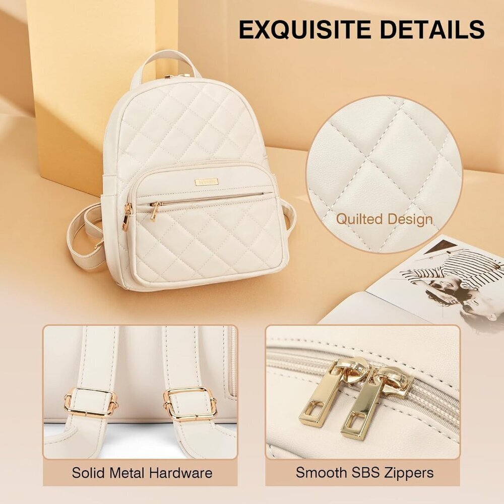 Mini Vegan Leather Backpack Small Fashion Purse for Travel Work Shopping White - Picture 6 of 6